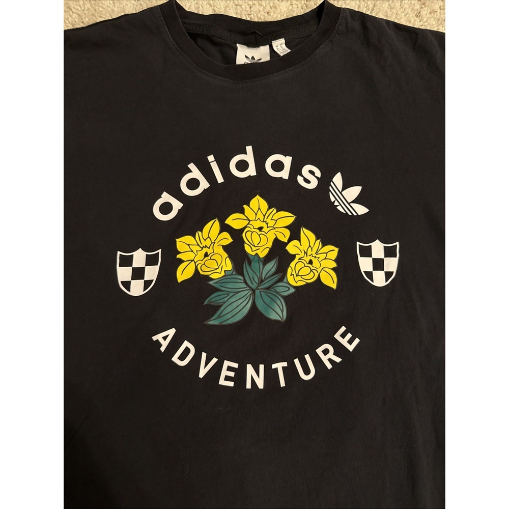 Adidas Originals Shirt Mens XLarge Black Flowers Adventure